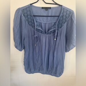 Adrienne Vittadini Lavender-Blue Lace Yoke Blouse